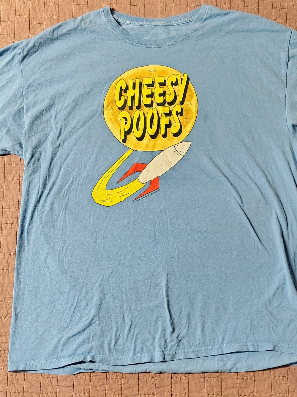 Vintage South Park Cheesy Poofs T Shirt Light Blue Graphic Tee Mens XL Comedy